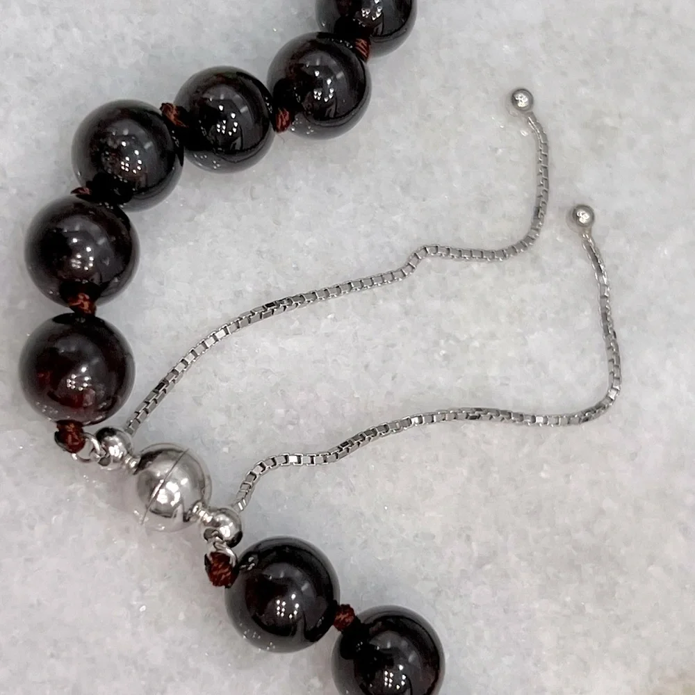 Indian Garnet Bead Sterling Silver BOLO Necklace